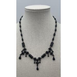 Anne Klein AK Gun Metal & Black Rhinestone Dark Romantic Whimsygoth Necklace